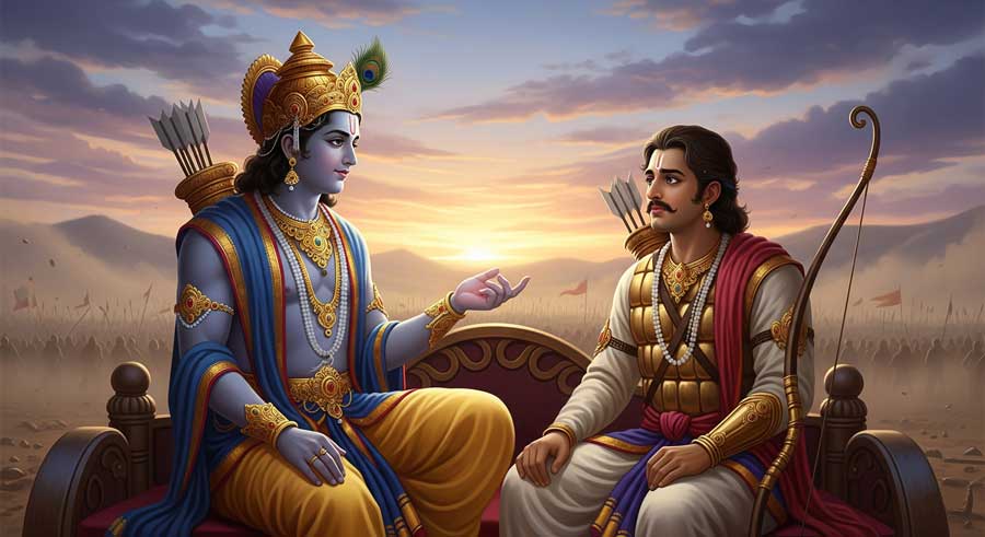 Відречення через дію і внутрішня свобода, діалог Крішни й Арджуни — Бхагавад Гіта глава 5