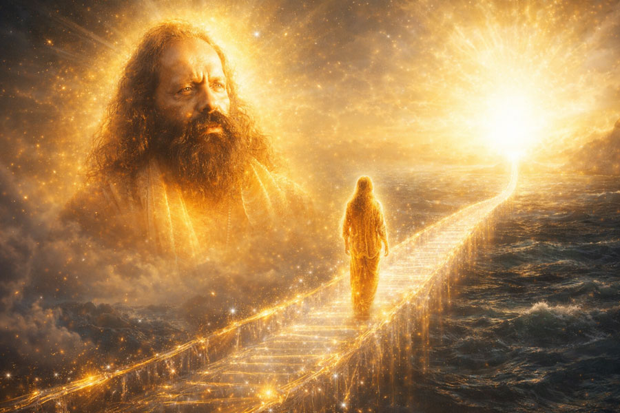 Символічне зображення Гуру як Мосту зі світла, що веде учня через океан невігластва до пізнання своєї істинної природи.