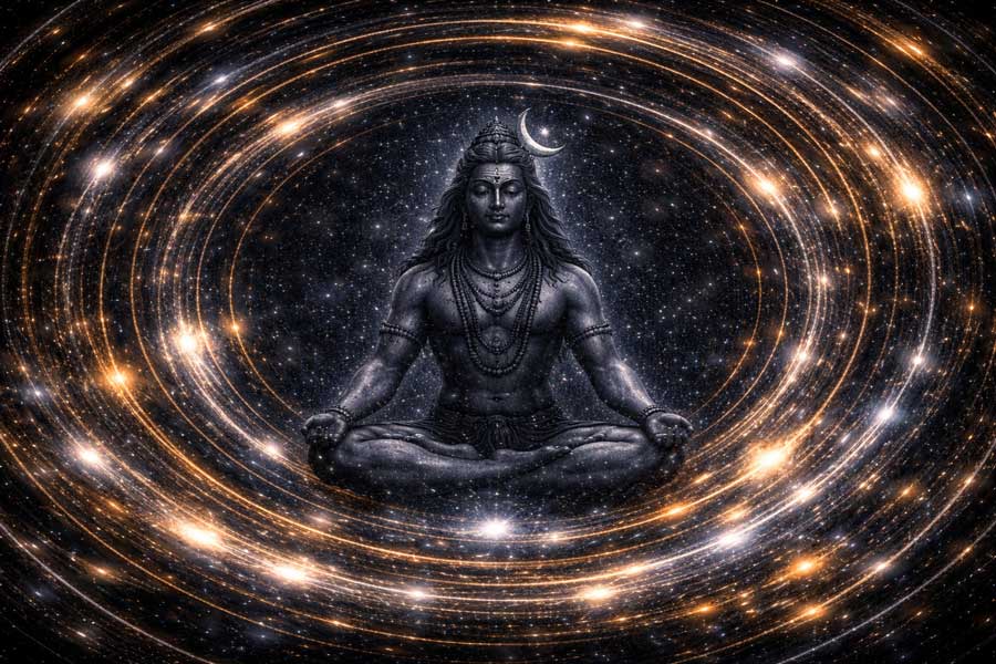 Нерухома точка в центрі космічних кіл, що символізує Шиву як універсальне джерело та істинну Самість поза межами розуму.